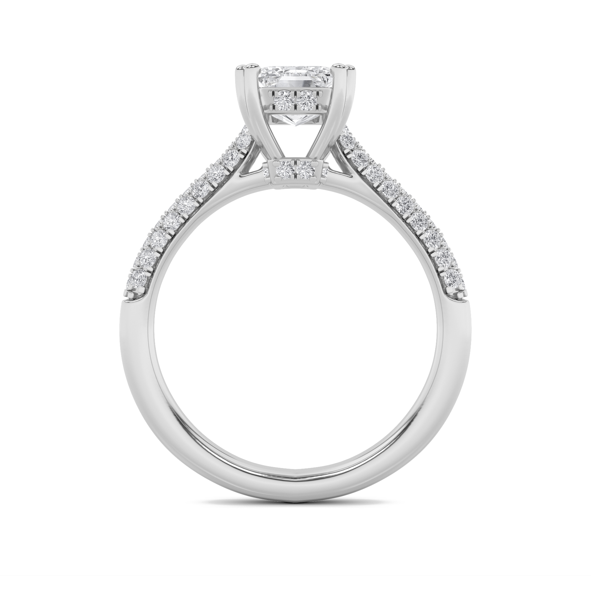 Emerald Shaped Lab Grown Diamond (F/VS) Triple Row Accented Engagement Ring in 14K Gold