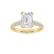 Emerald Shaped Lab Grown Diamond (F/VS) Triple Row Accented Engagement Ring in 14K Gold