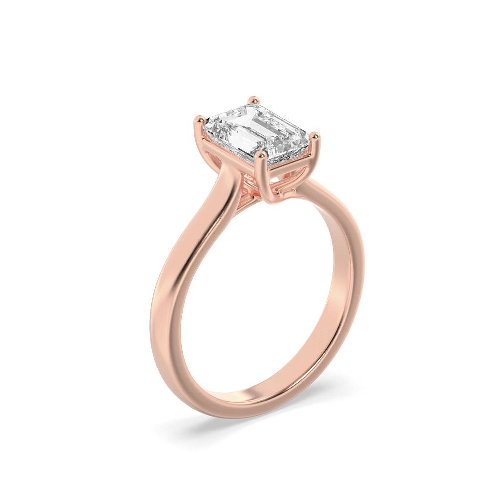Emerald Shaped Lab Grown Diamond (F/VS) Plain Cathedral Trellis Shank Solitaire Engagement Ring in 14K Gold