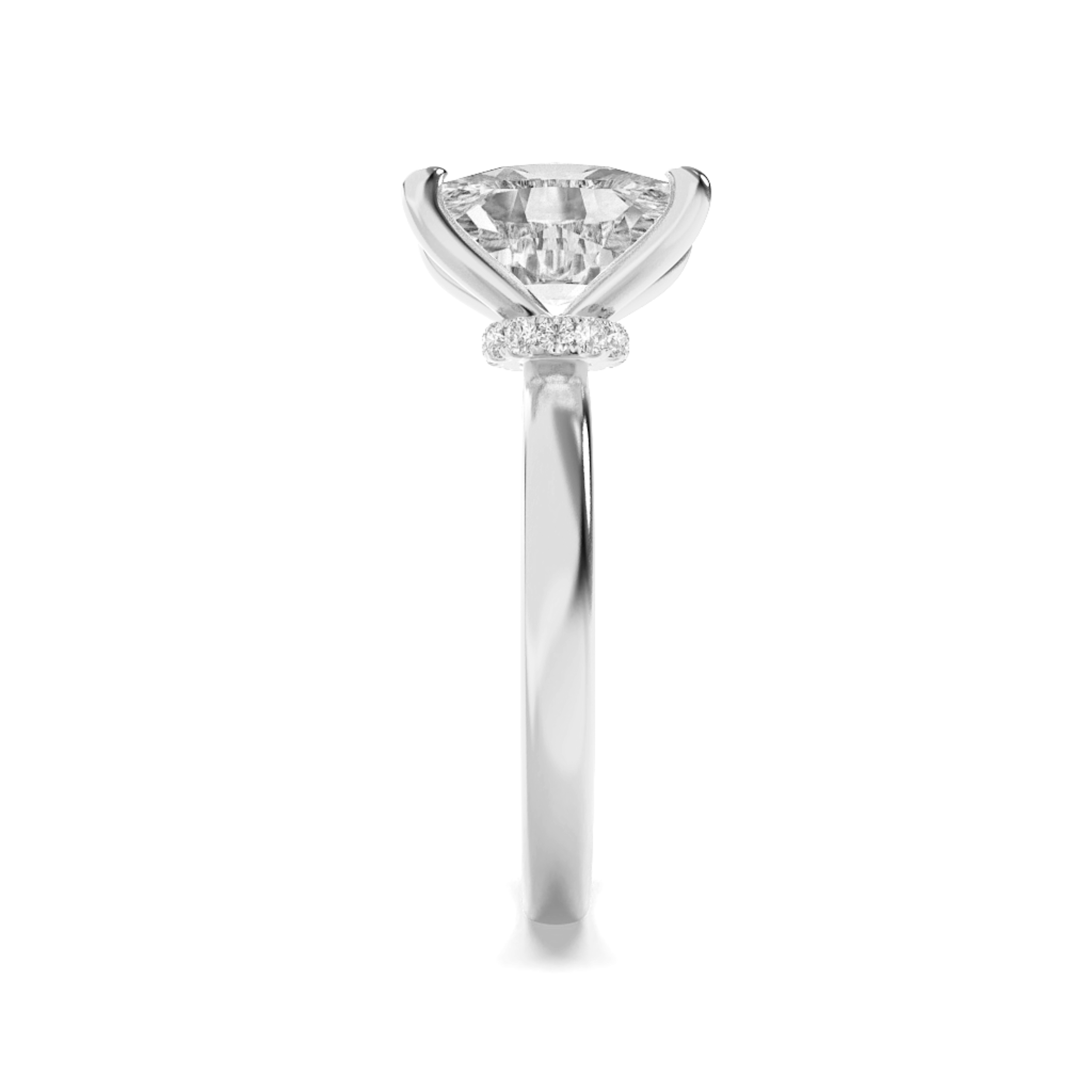 Elongated Cushion Shaped Lab Grown Diamond (F/VS) Hidden Halo Plain Shank Engagement Ring in 14K Gold