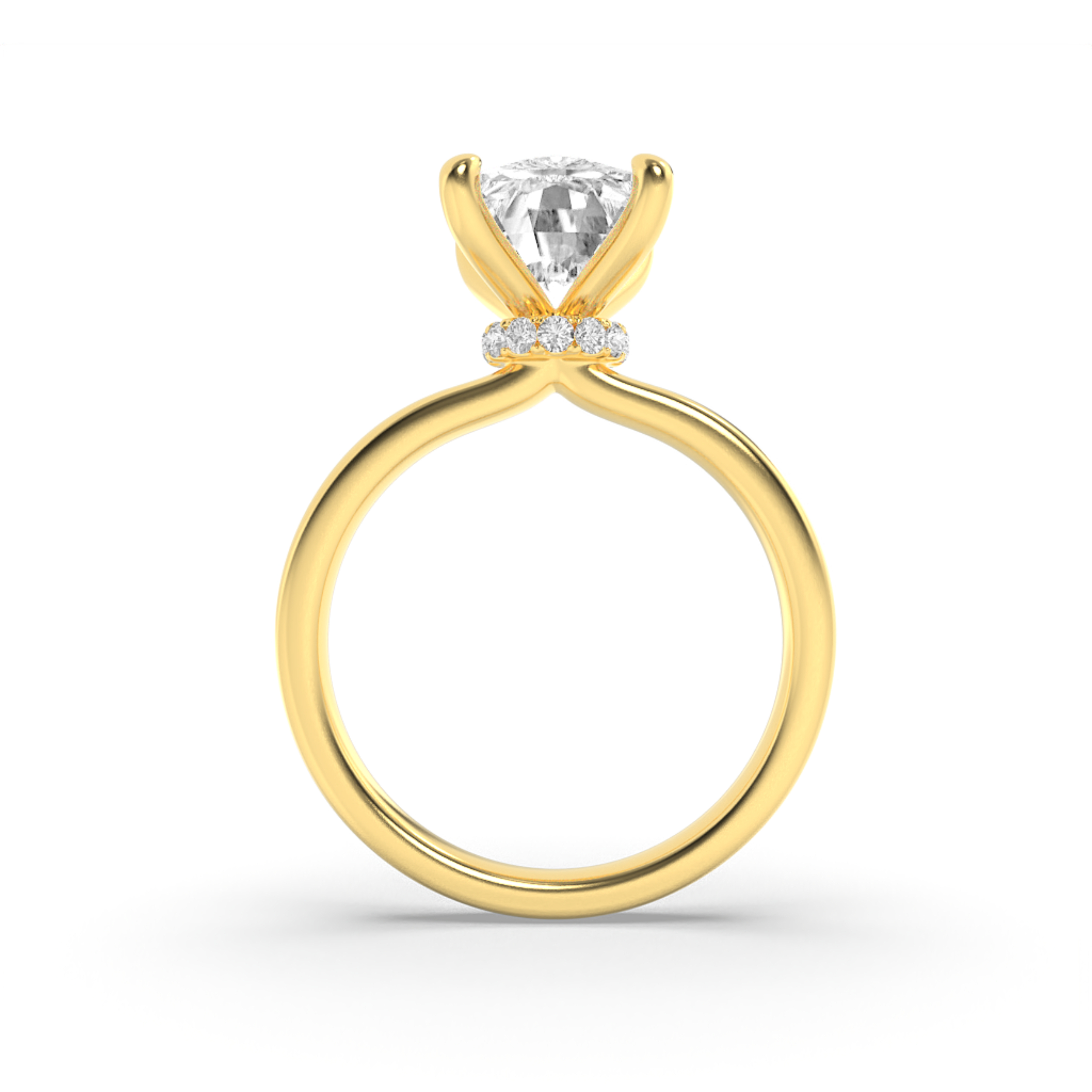 Elongated Cushion Shaped Lab Grown Diamond (F/VS) Hidden Halo Plain Shank Engagement Ring in 14K Gold