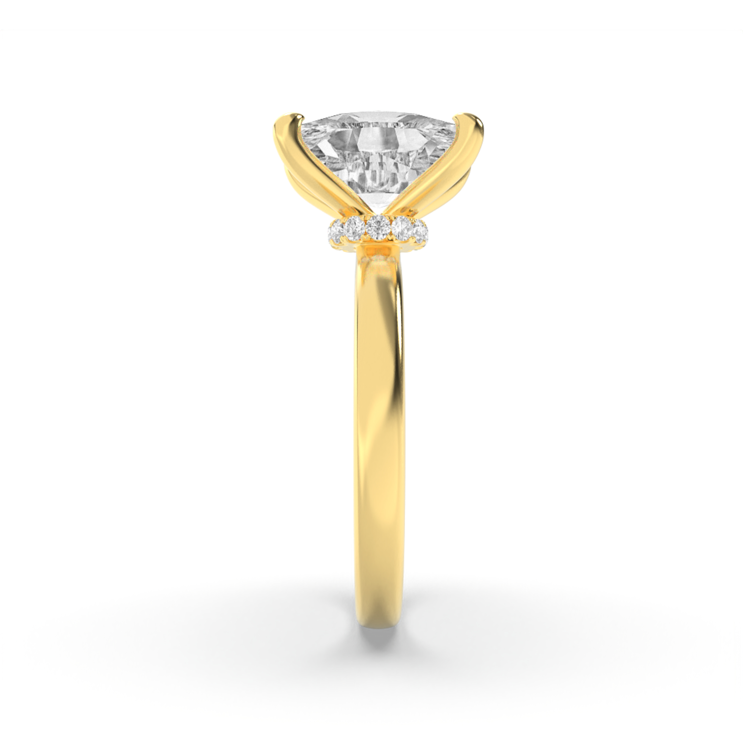 Elongated Cushion Shaped Lab Grown Diamond (F/VS) Hidden Halo Plain Shank Engagement Ring in 14K Gold