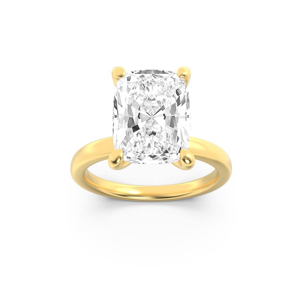 Elongated Cushion Shaped Lab Grown Diamond (F/VS) Hidden Halo Plain Shank Engagement Ring in 14K Gold