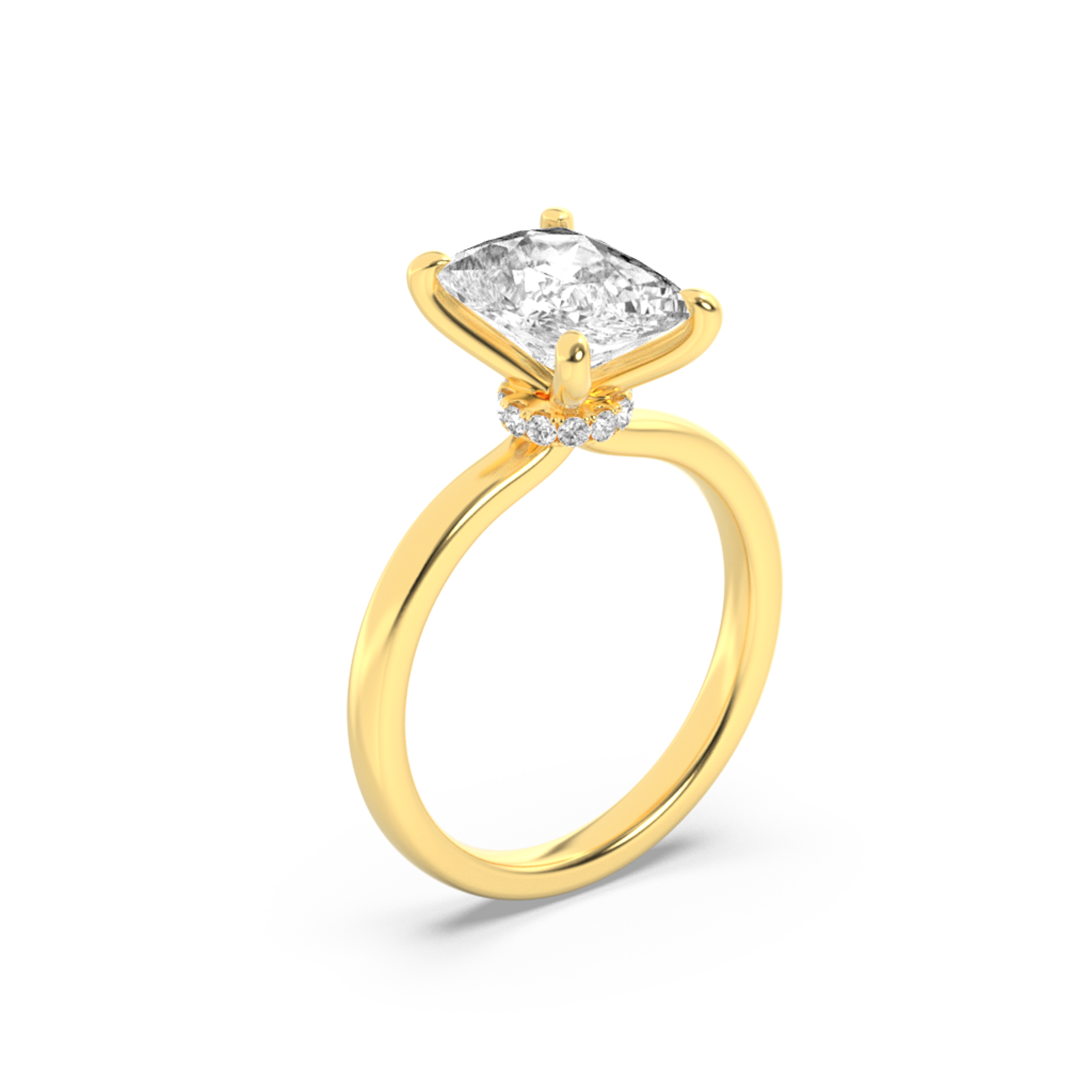 Elongated Cushion Shaped Lab Grown Diamond (F/VS) Hidden Halo Plain Shank Engagement Ring in 14K Gold