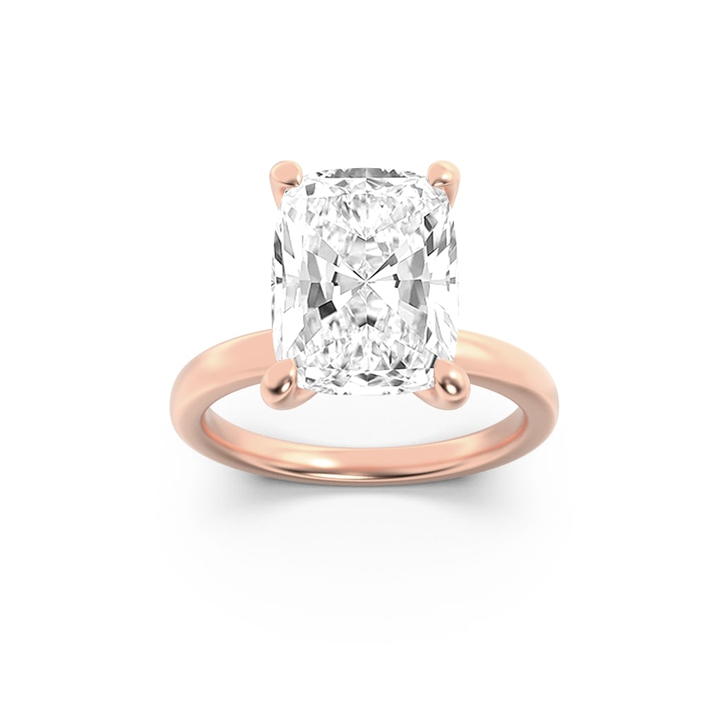 Elongated Cushion Shaped Lab Grown Diamond (F/VS) Hidden Halo Plain Shank Engagement Ring in 14K Gold