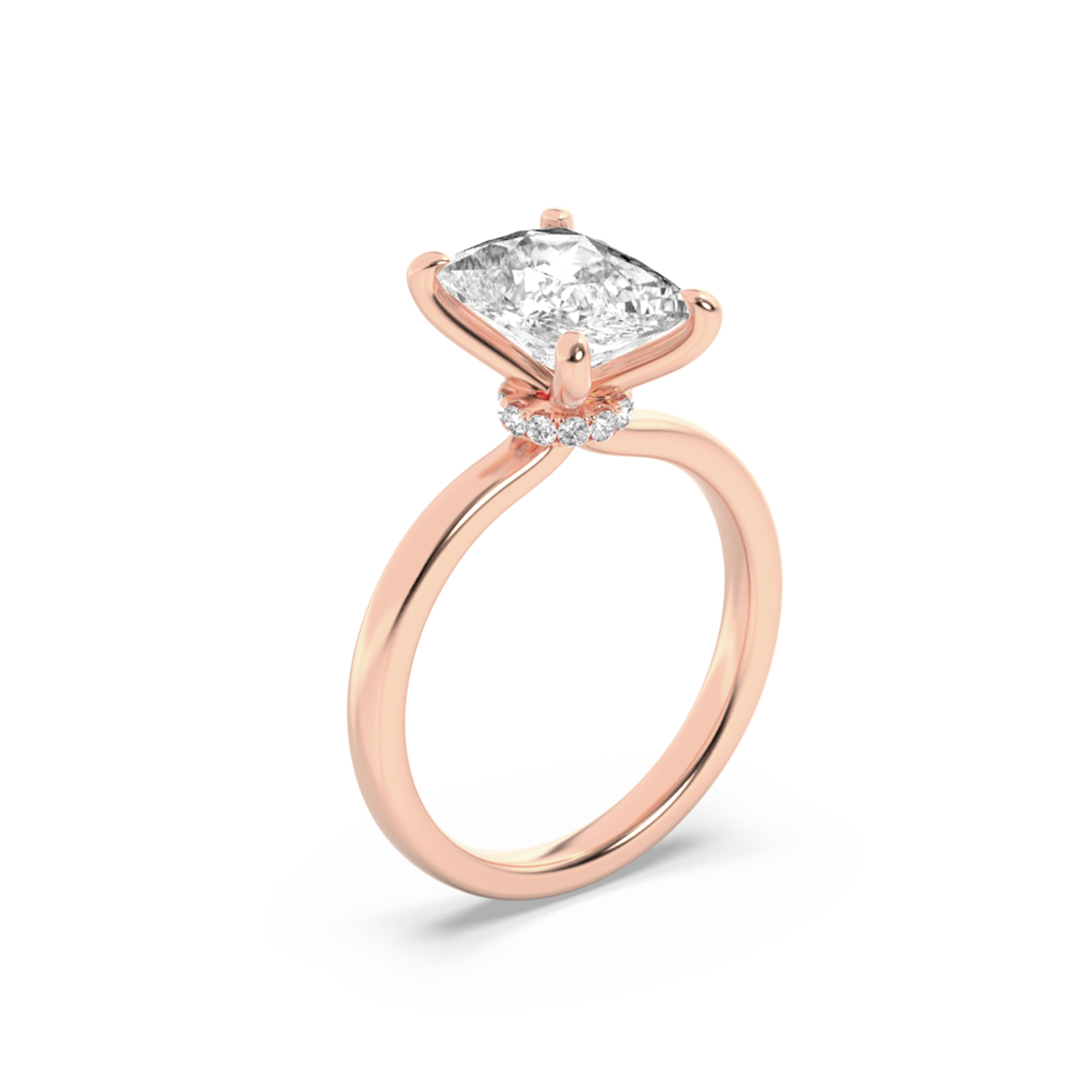 Elongated Cushion Shaped Lab Grown Diamond (F/VS) Hidden Halo Plain Shank Engagement Ring in 14K Gold