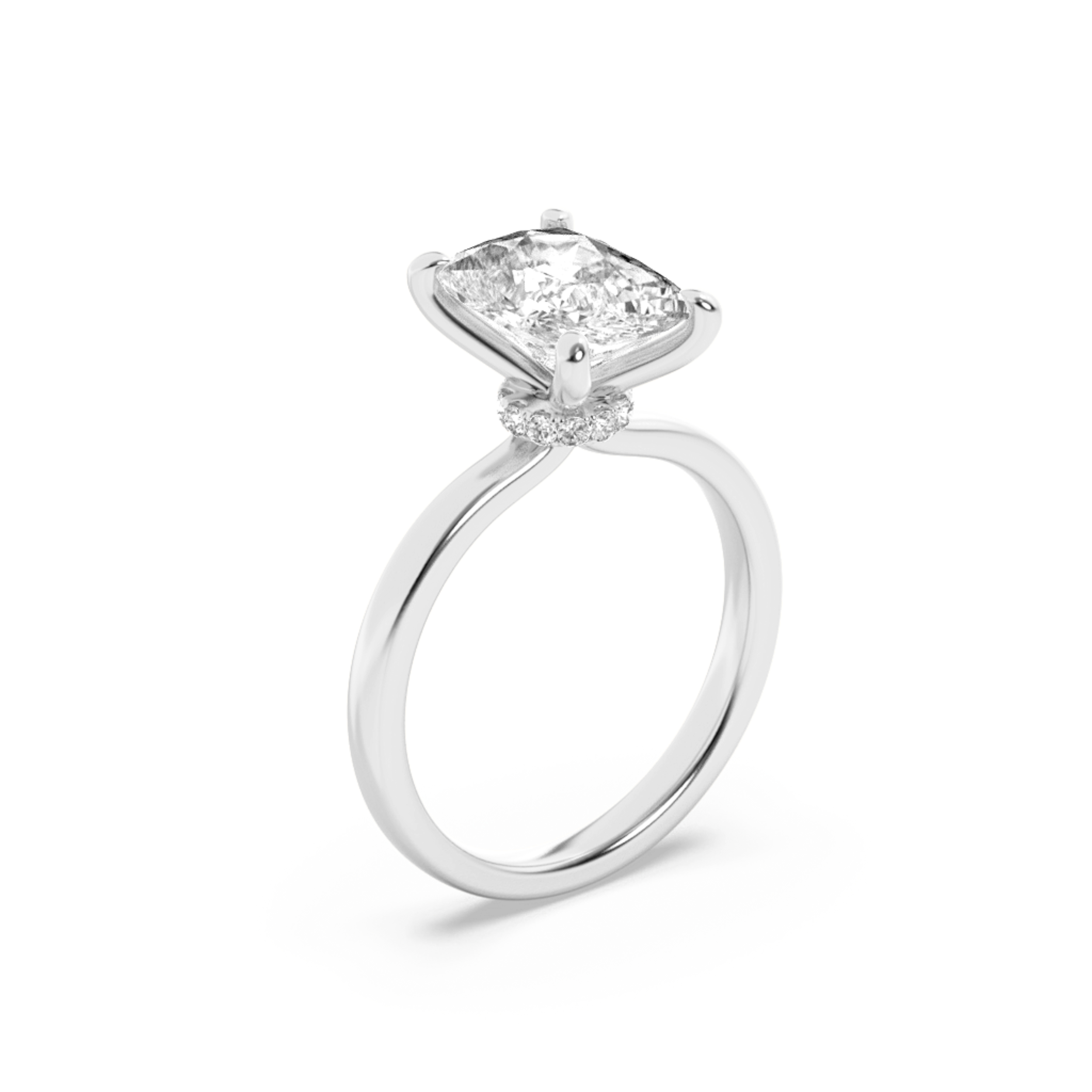 Elongated Cushion Shaped Lab Grown Diamond (F/VS) Hidden Halo Plain Shank Engagement Ring in 14K Gold