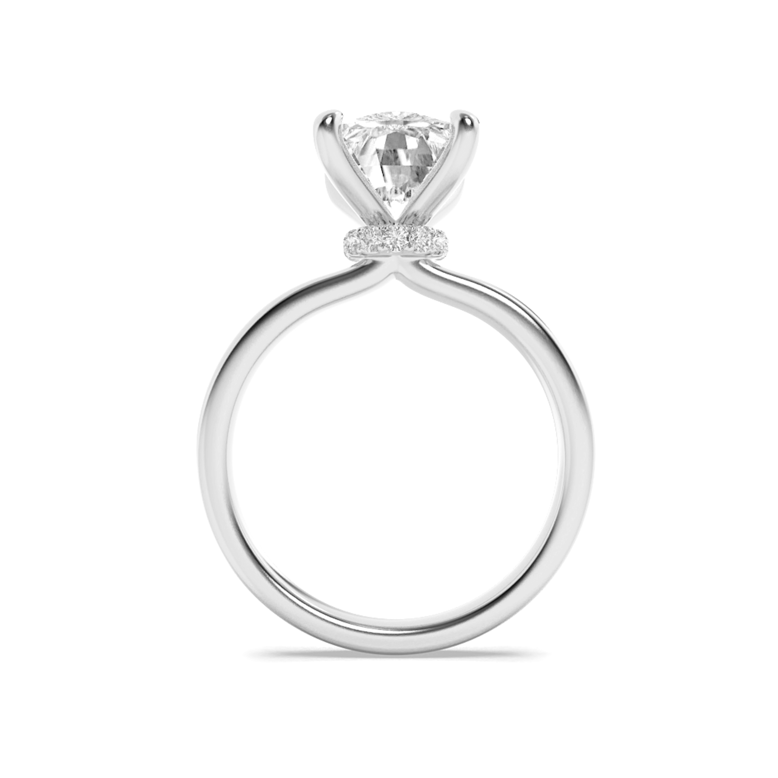 Elongated Cushion Shaped Lab Grown Diamond (F/VS) Hidden Halo Plain Shank Engagement Ring in 14K Gold