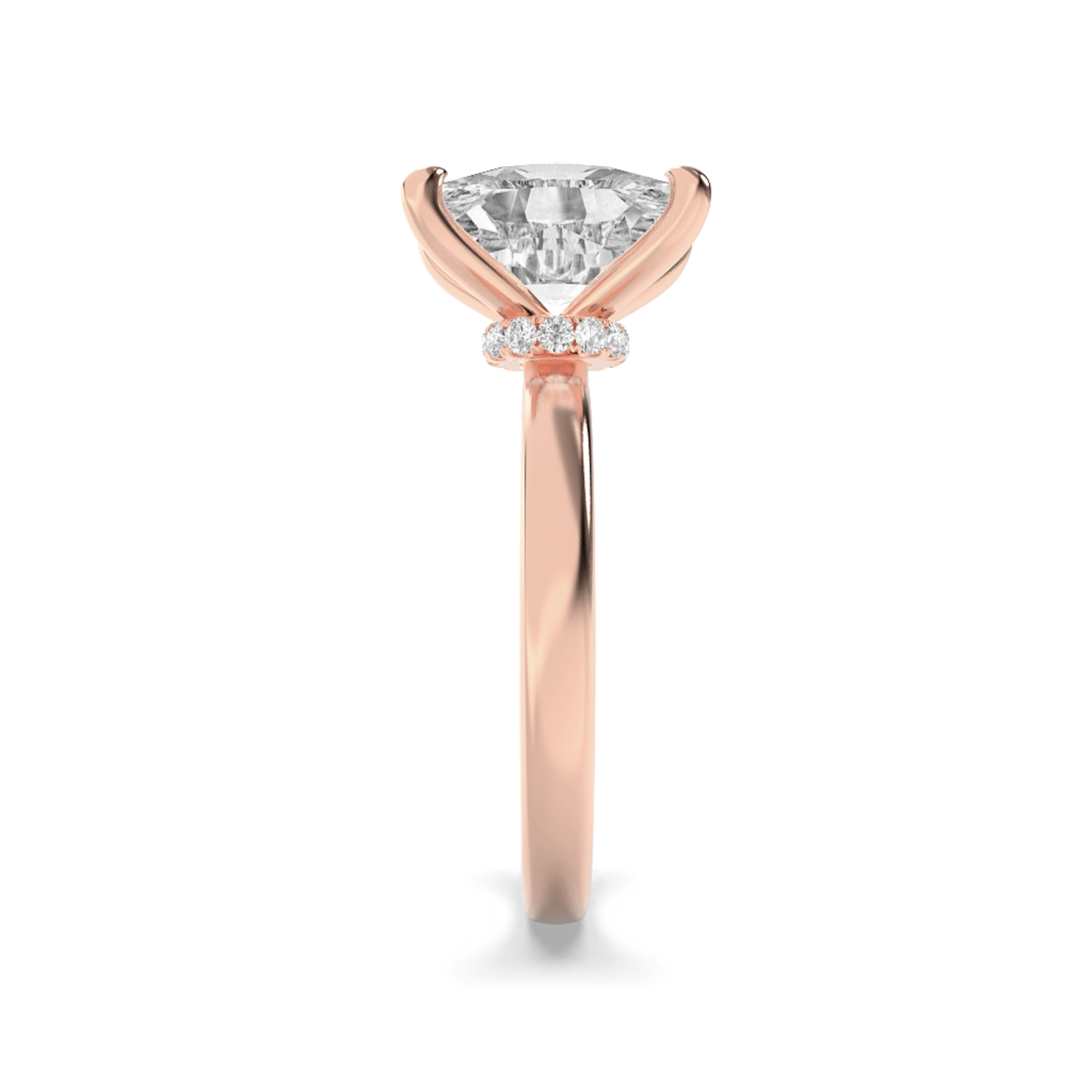 Elongated Cushion Shaped Lab Grown Diamond (F/VS) Hidden Halo Plain Shank Engagement Ring in 14K Gold