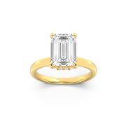 Emerald Shaped Lab Grown Diamond (F/VS) Hidden Halo Plain Shank Engagement Ring in 14K Gold