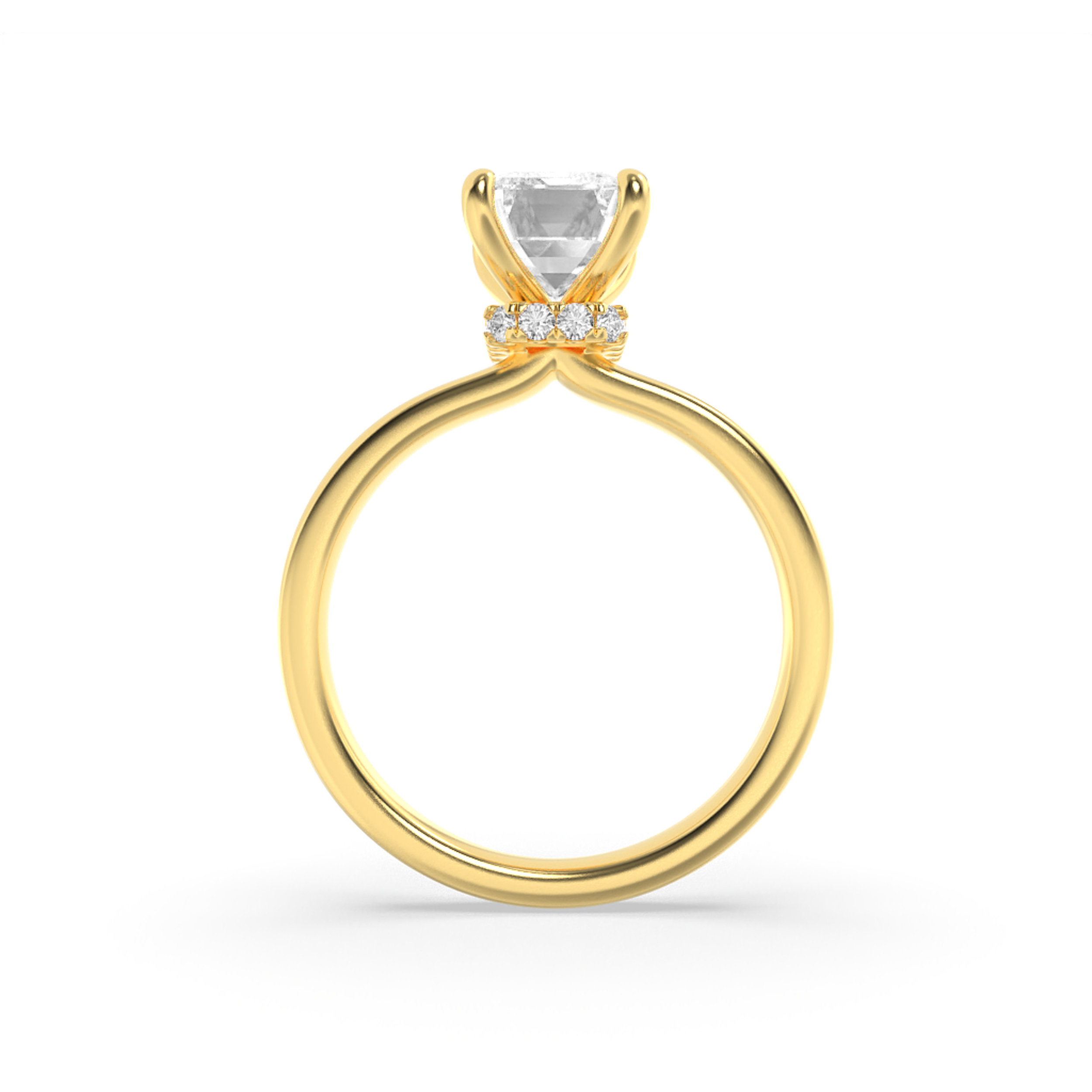 Emerald Shaped Lab Grown Diamond (F/VS) Hidden Halo Plain Shank Engagement Ring in 14K Gold
