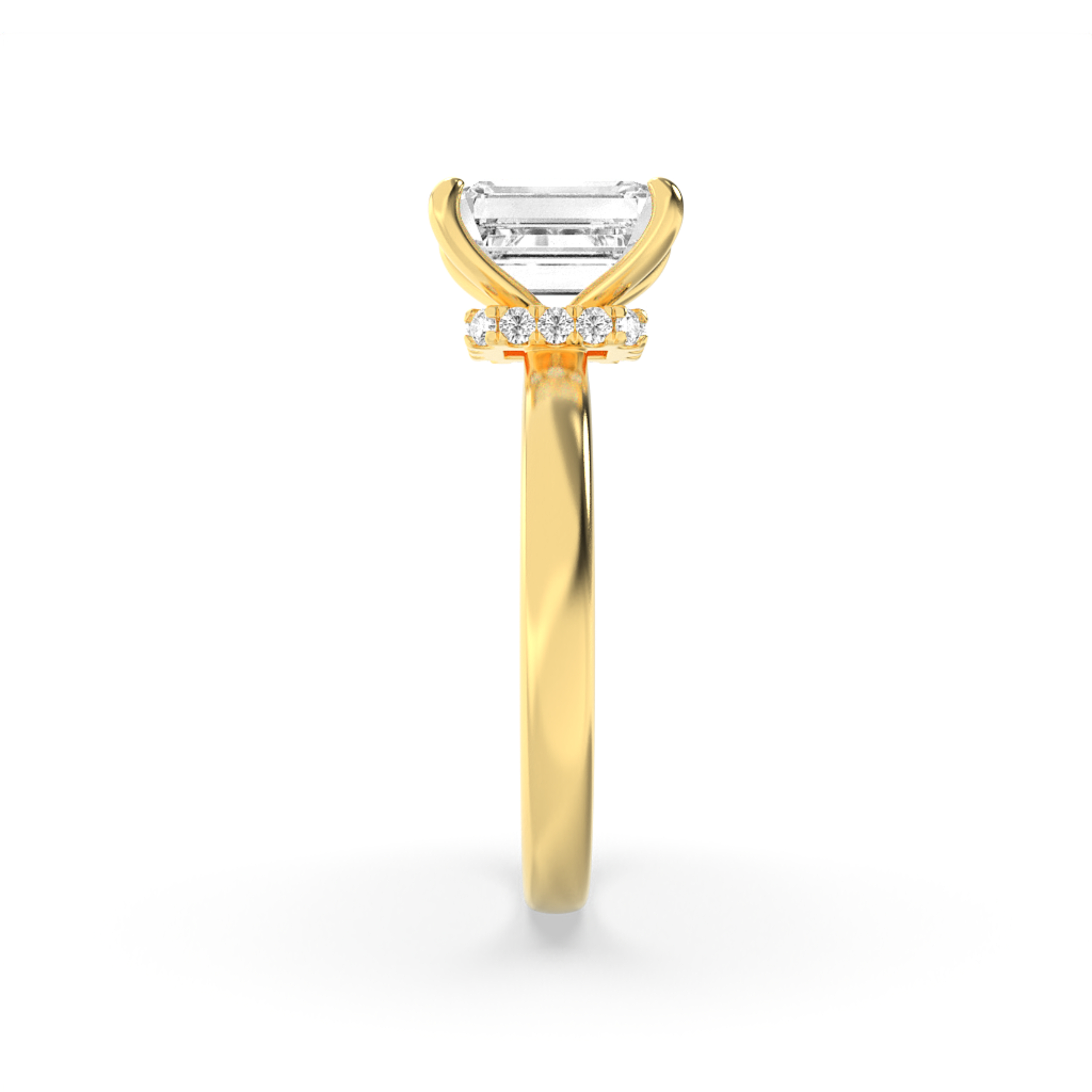 Emerald Shaped Lab Grown Diamond (F/VS) Hidden Halo Plain Shank Engagement Ring in 14K Gold