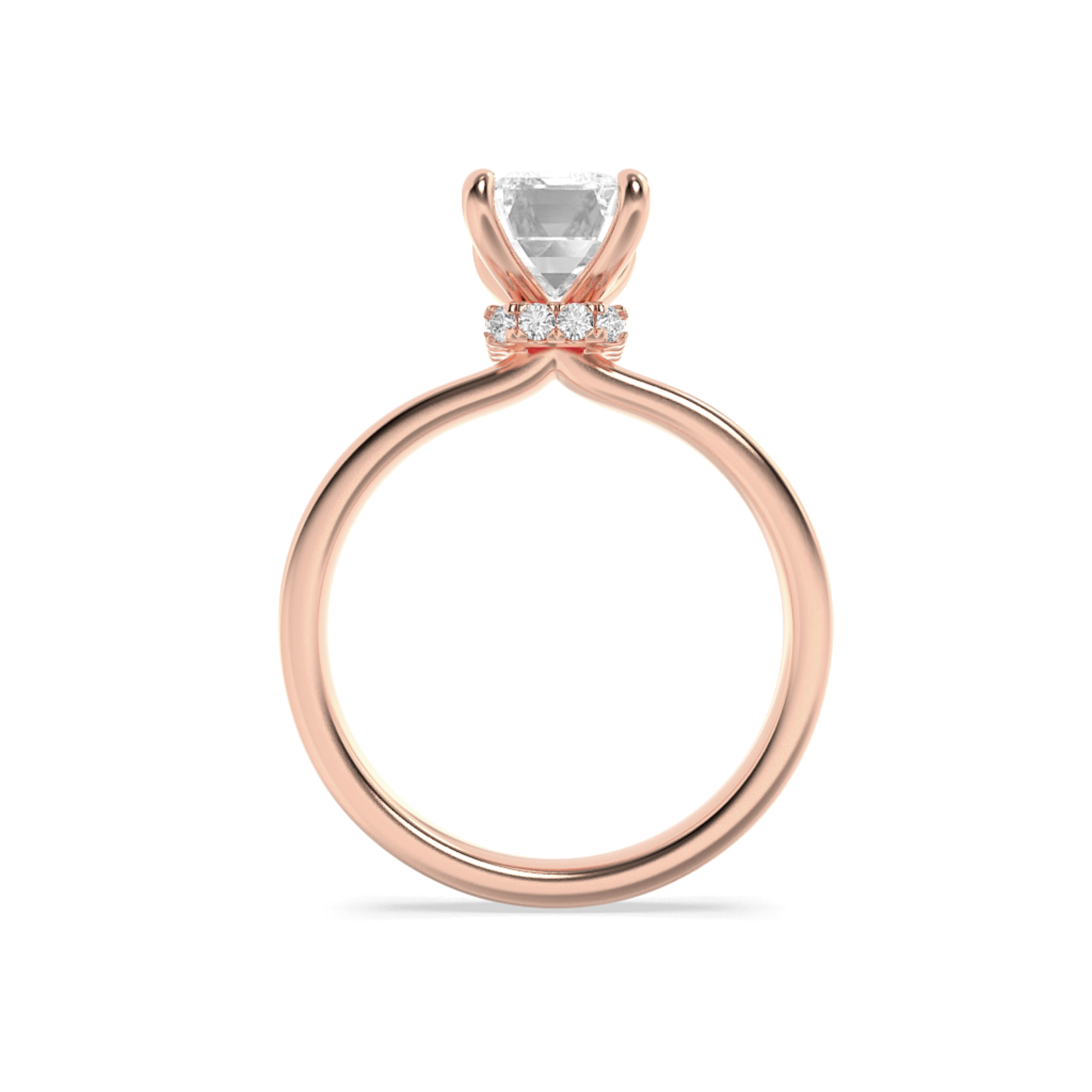 Emerald Shaped Lab Grown Diamond (F/VS) Hidden Halo Plain Shank Engagement Ring in 14K Gold
