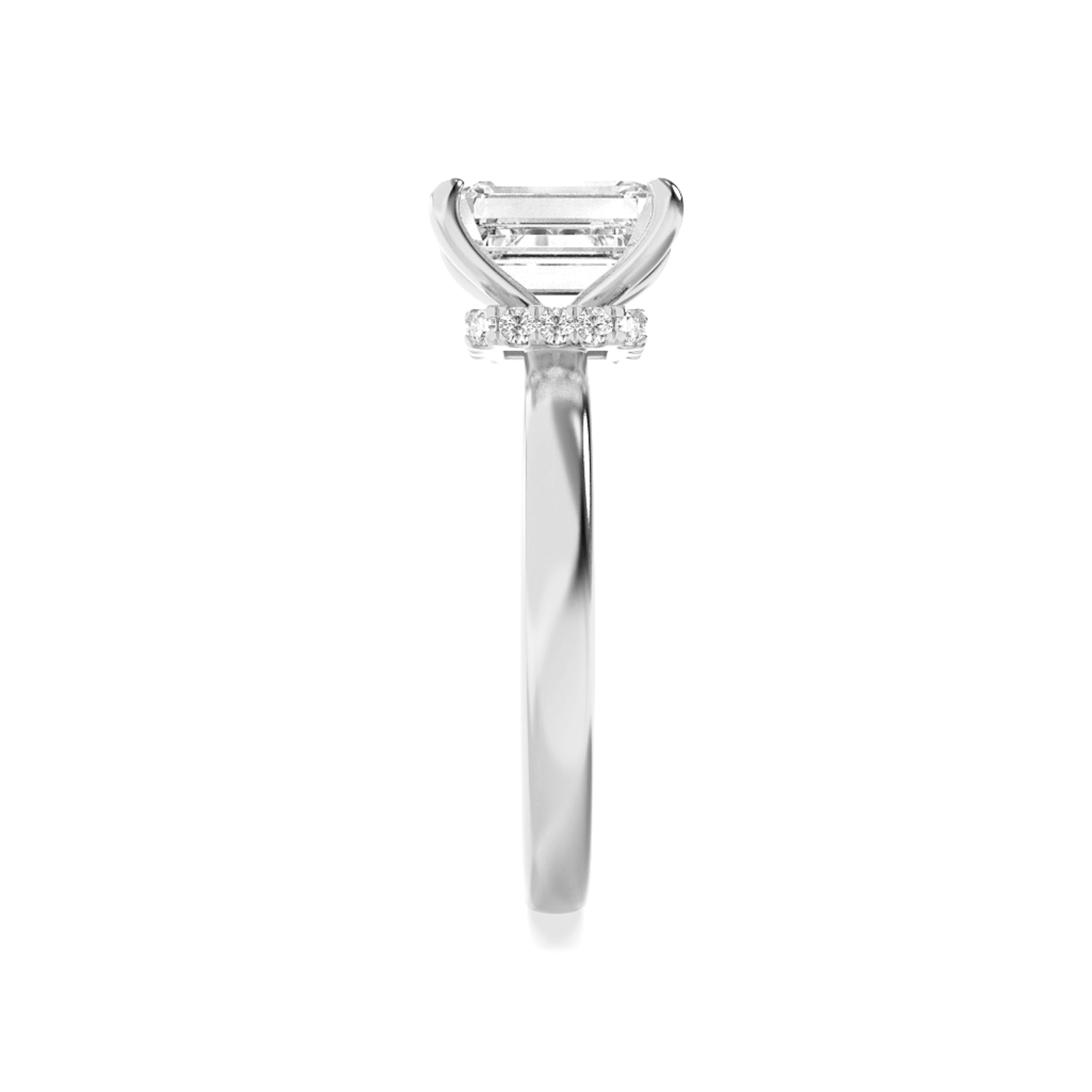 Emerald Shaped Lab Grown Diamond (F/VS) Hidden Halo Plain Shank Engagement Ring in 14K Gold