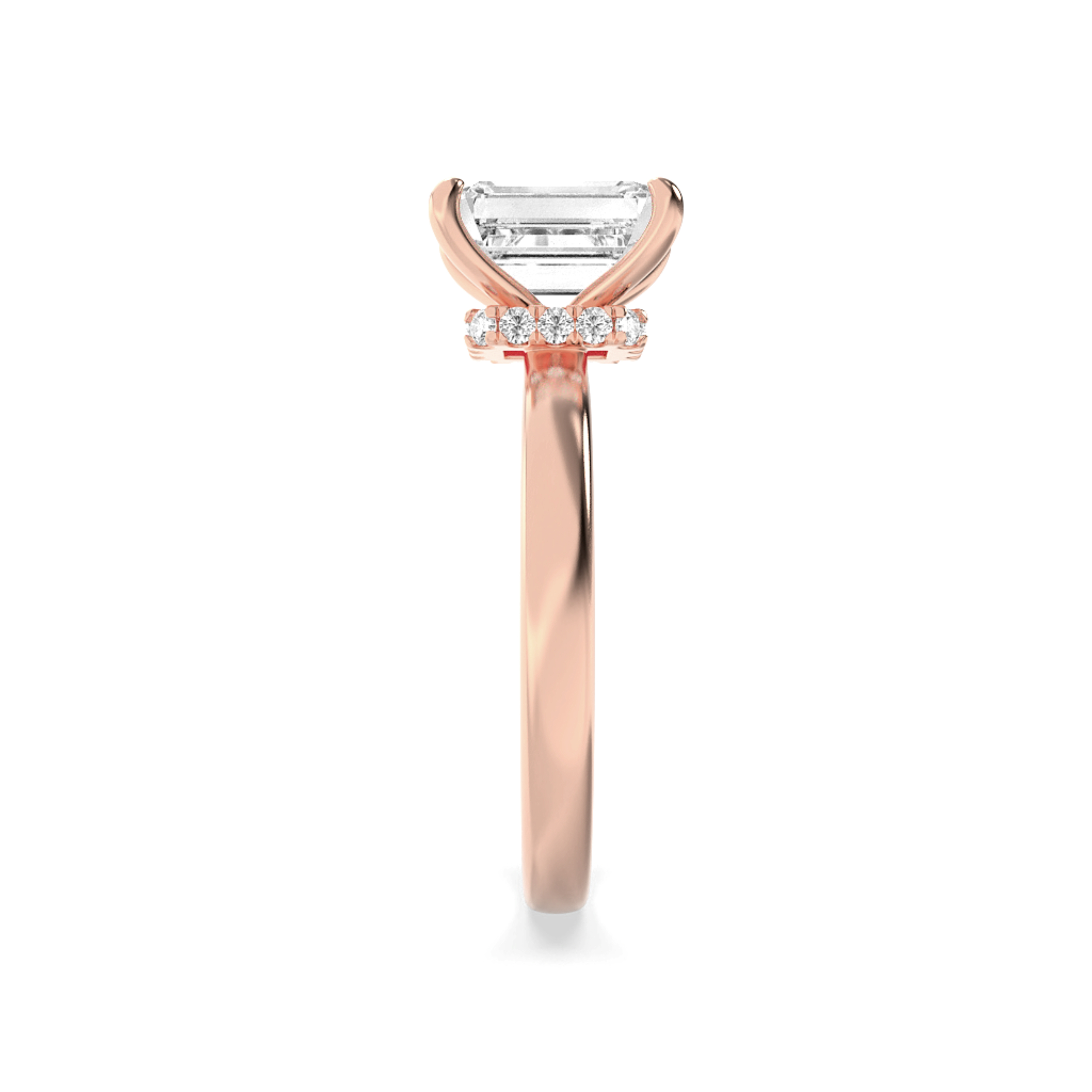 Emerald Shaped Lab Grown Diamond (F/VS) Hidden Halo Plain Shank Engagement Ring in 14K Gold