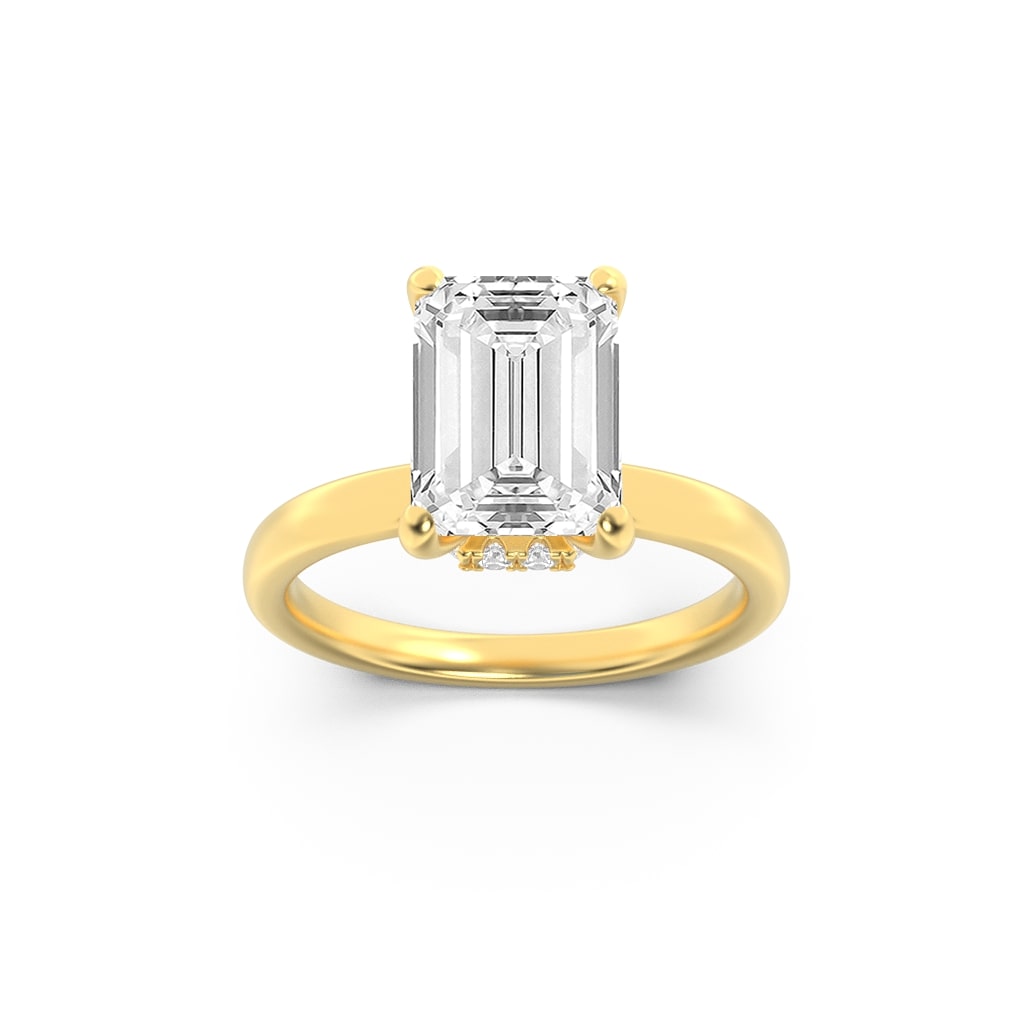 Emerald Shaped Lab Grown Diamond (F/VS) Hidden Halo Plain Shank Engagement Ring in 14K Gold