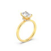 Emerald Shaped Lab Grown Diamond (F/VS) Hidden Halo Plain Shank Engagement Ring in 14K Gold