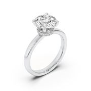 Round Shaped Lab Grown Diamond (F/VS) Hidden Halo Plain Shank Engagement Ring in 14K Gold