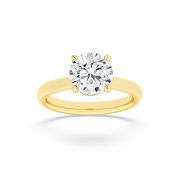 Round Shaped Lab Grown Diamond (F/VS) Hidden Halo Plain Shank Engagement Ring in 14K Gold