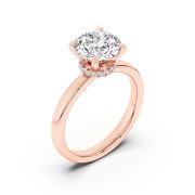 Round Shaped Lab Grown Diamond (F/VS) Hidden Halo Plain Shank Engagement Ring in 14K Gold