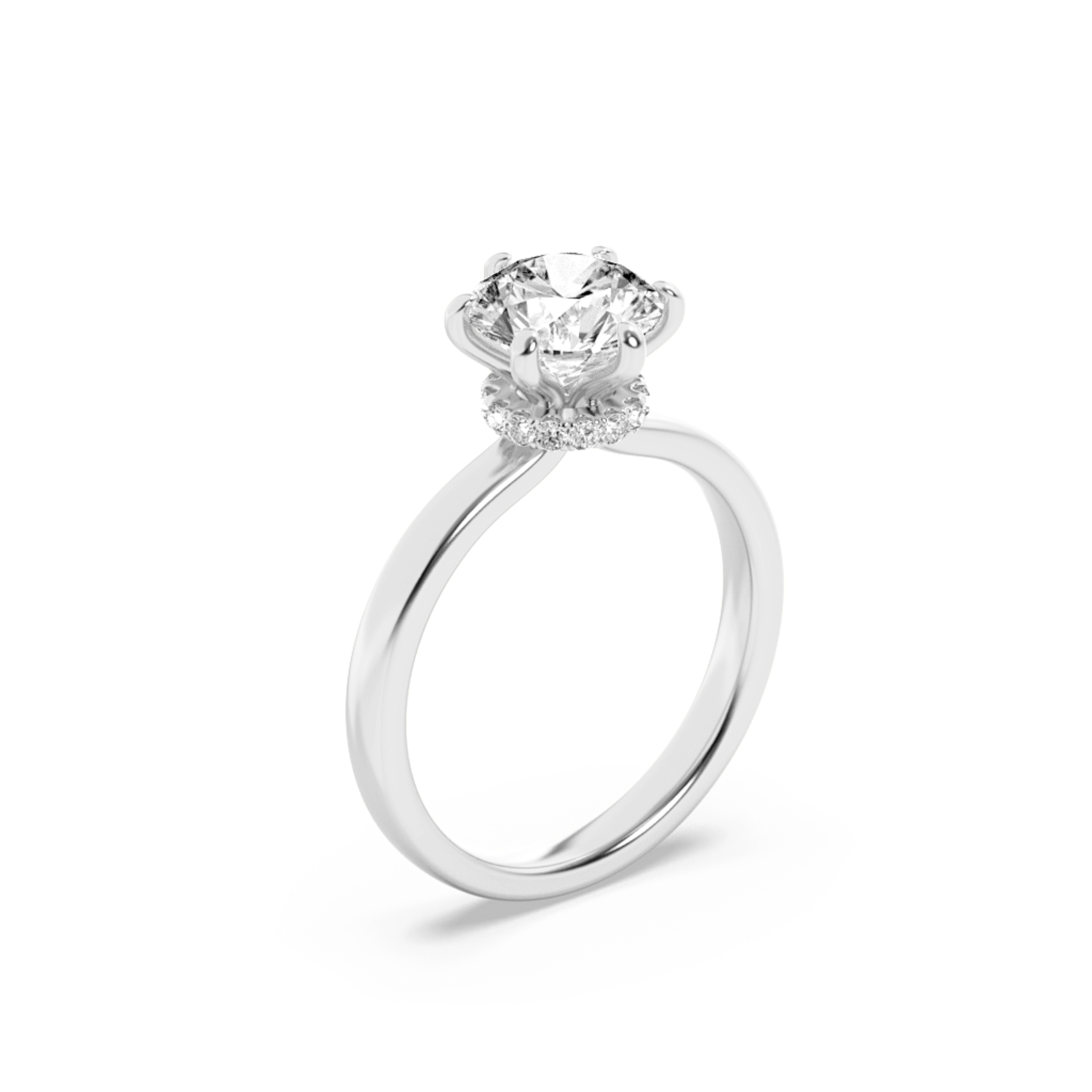 1Cttw Round Shaped Lab Grown Diamond (F/VS) Hidden Halo Plain Shank Engagement Ring in 14K Gold