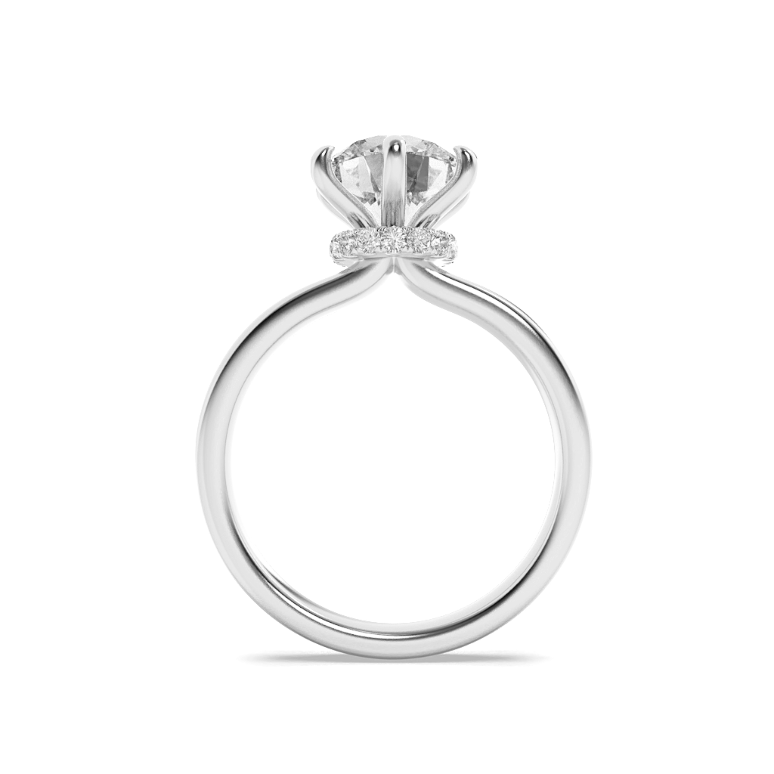 1Cttw Round Shaped Lab Grown Diamond (F/VS) Hidden Halo Plain Shank Engagement Ring in 14K Gold