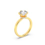 1Cttw Round Shaped Lab Grown Diamond (F/VS) Hidden Halo Plain Shank Engagement Ring in 14K Gold