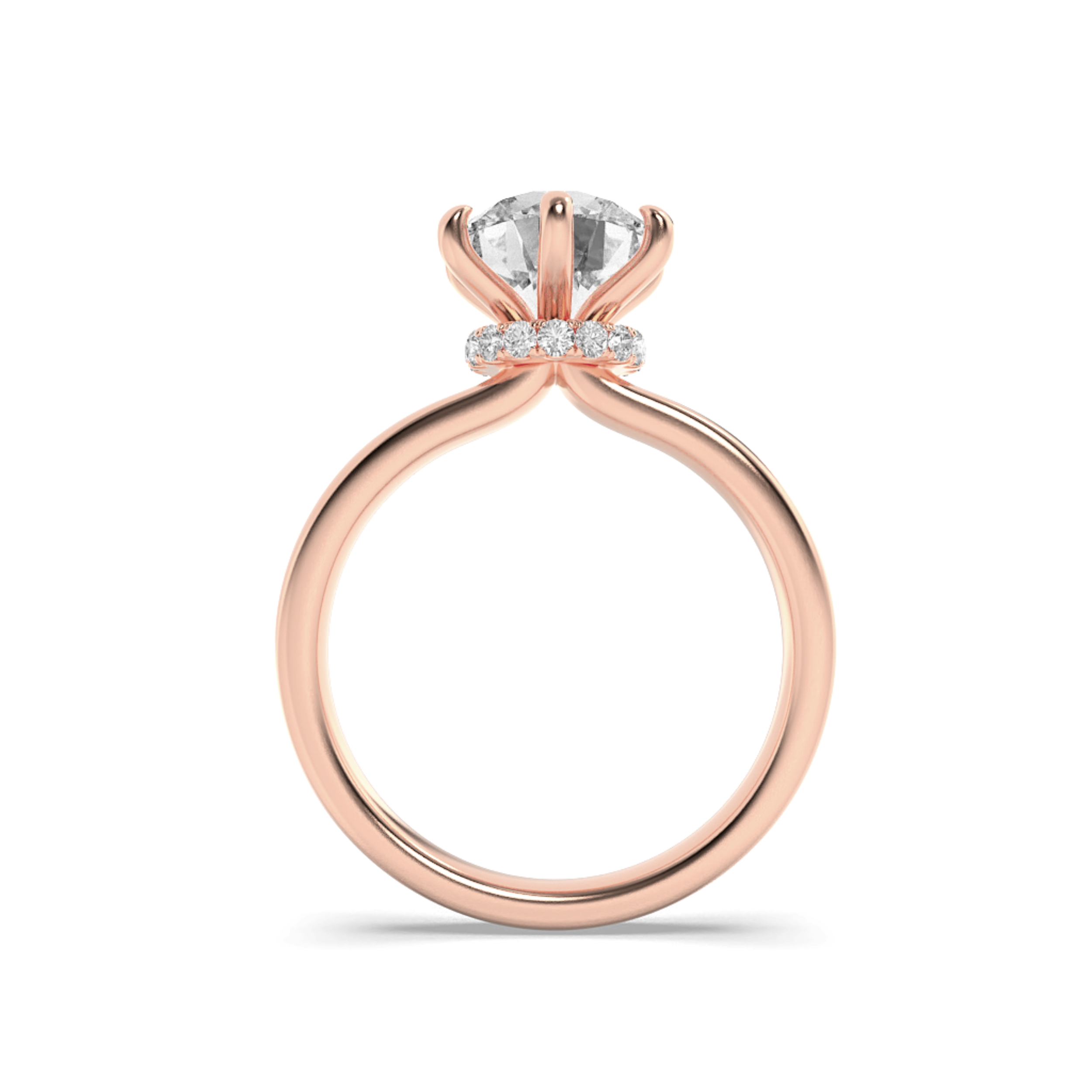 1Cttw Round Shaped Lab Grown Diamond (F/VS) Hidden Halo Plain Shank Engagement Ring in 14K Gold