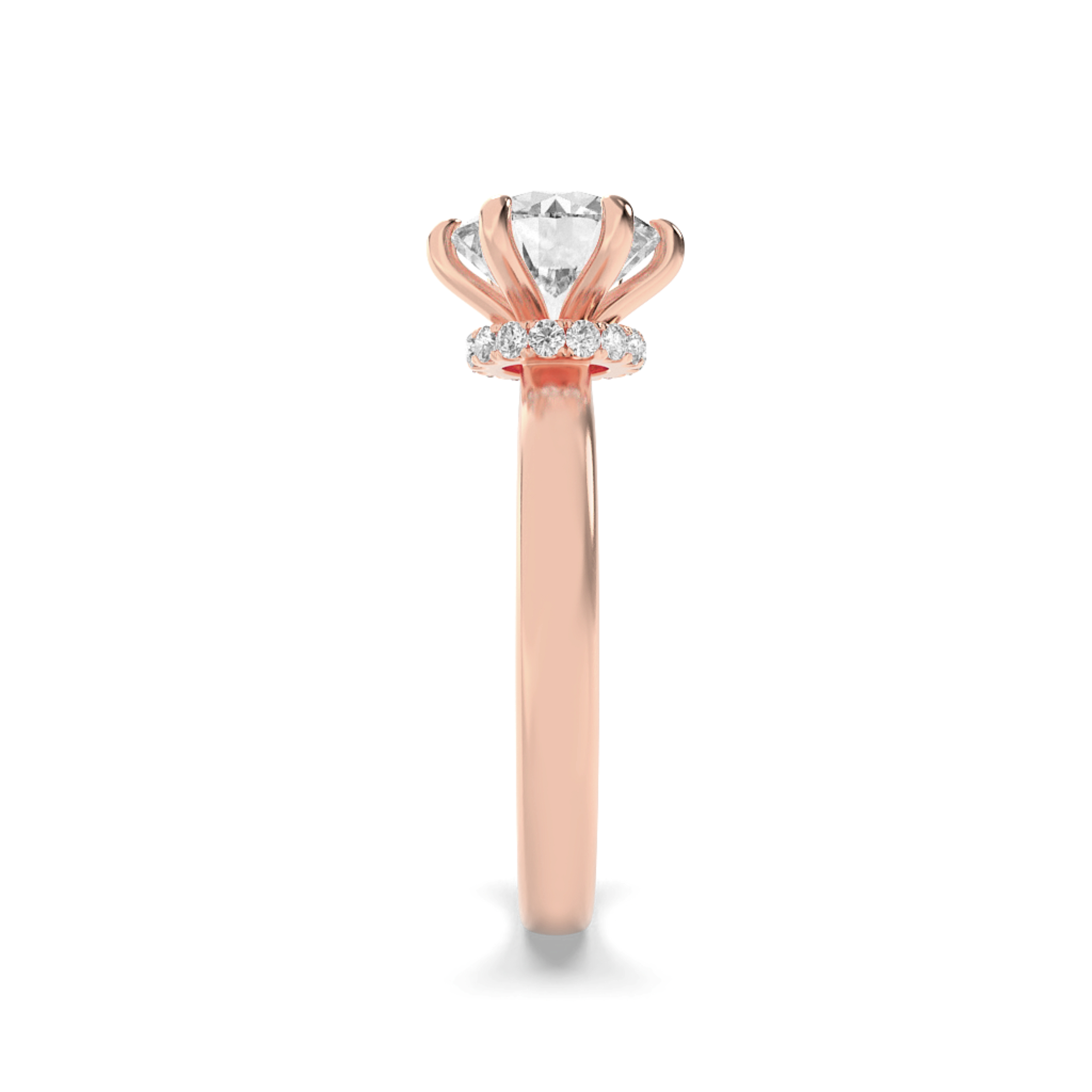 1Cttw Round Shaped Lab Grown Diamond (F/VS) Hidden Halo Plain Shank Engagement Ring in 14K Gold
