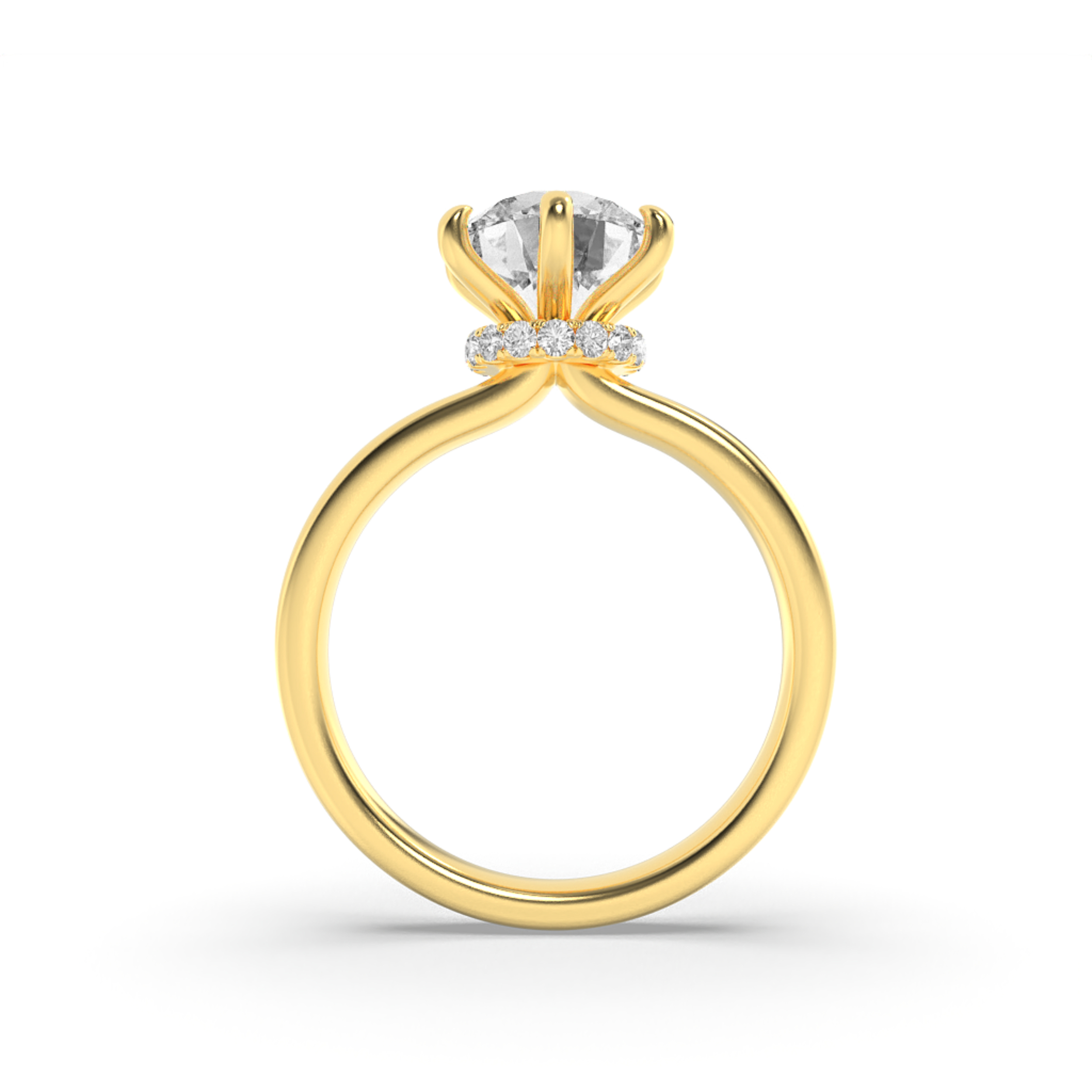 1Cttw Round Shaped Lab Grown Diamond (F/VS) Hidden Halo Plain Shank Engagement Ring in 14K Gold