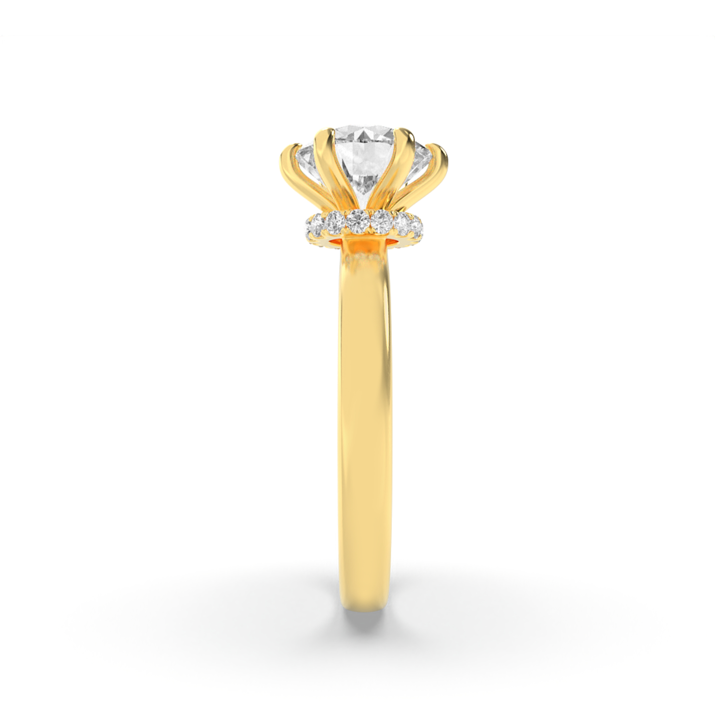 1Cttw Round Shaped Lab Grown Diamond (F/VS) Hidden Halo Plain Shank Engagement Ring in 14K Gold