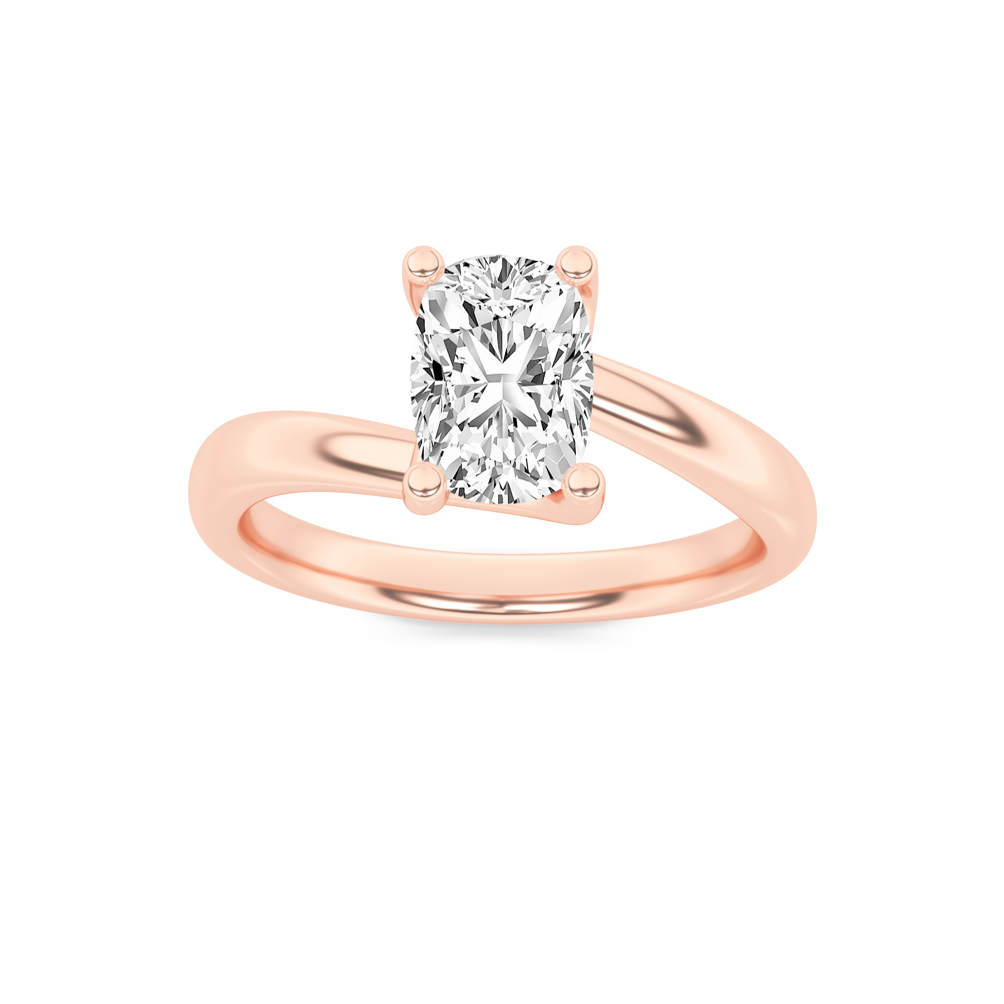 Elongated Cushion Shaped Lab Grown Diamond (F/VS) Bypass Shank Engagement Ring in 14K Gold