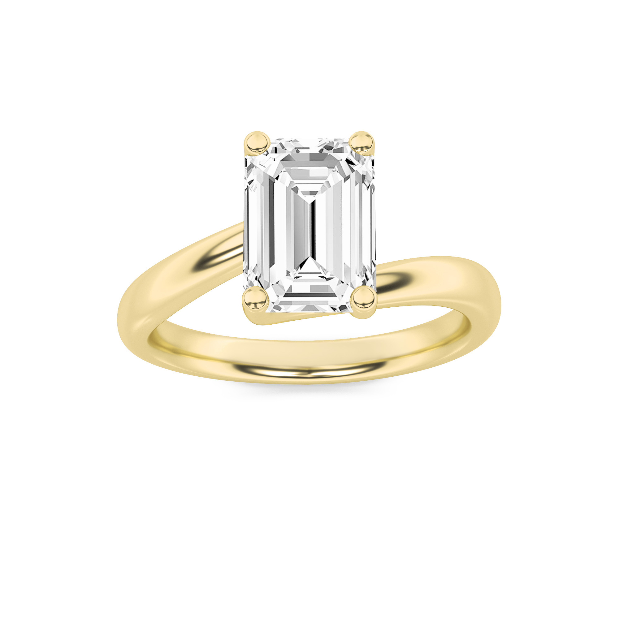 Emerald Shaped Lab Grown Diamond (F/VS) Bypass Shank Engagement Ring in 14K Gold