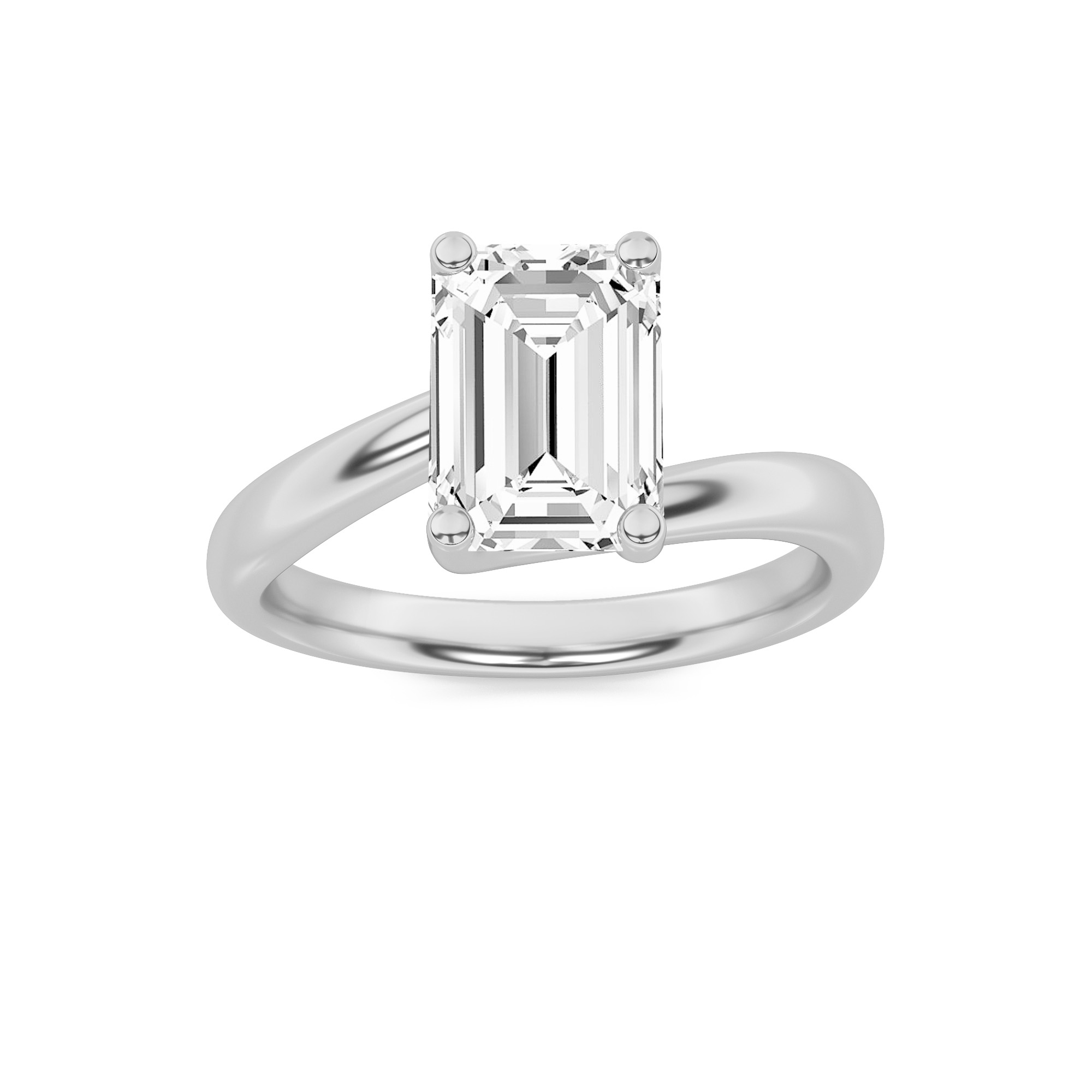 Emerald Shaped Lab Grown Diamond (F/VS) Bypass Shank Engagement Ring in 14K Gold