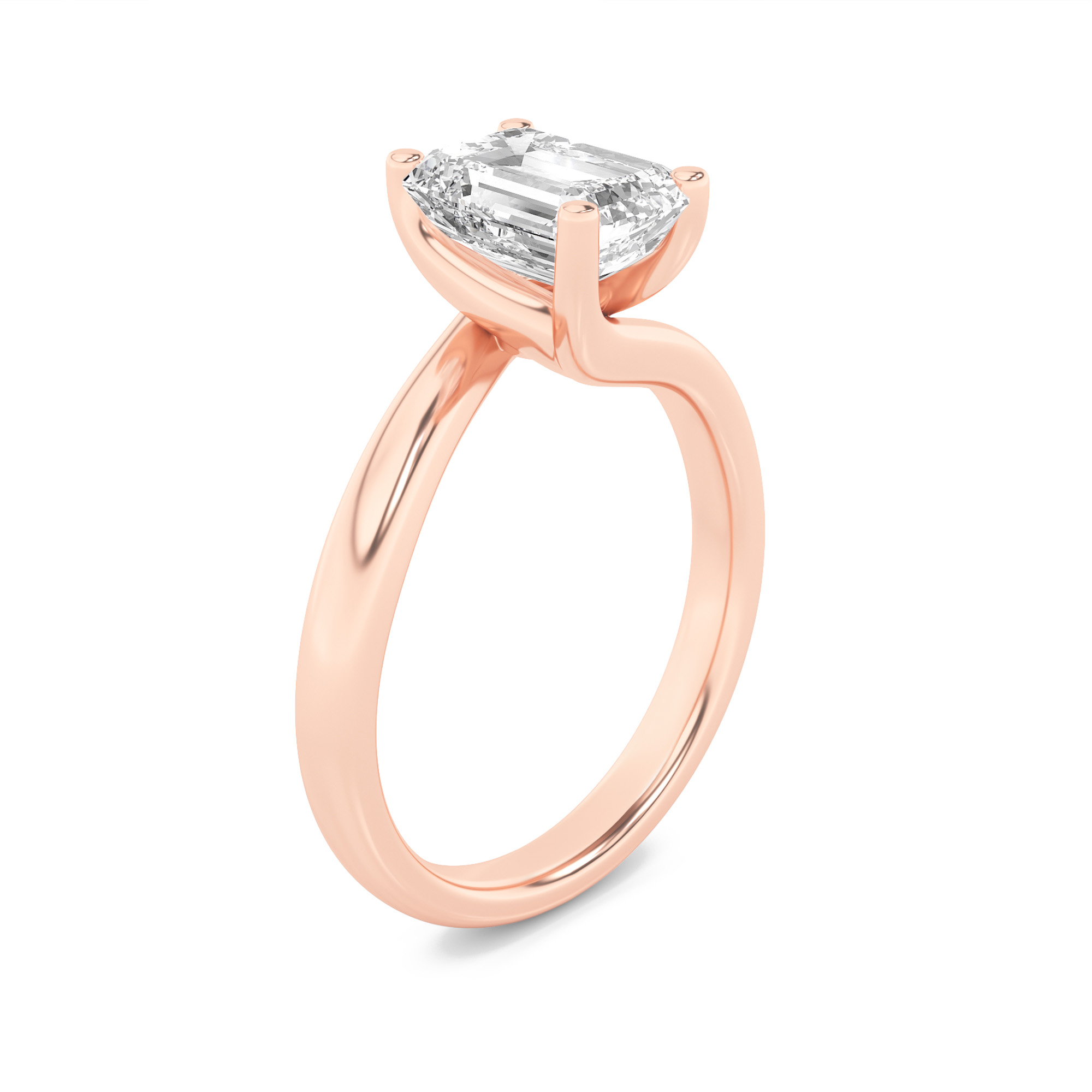 Emerald Shaped Lab Grown Diamond (F/VS) Bypass Shank Engagement Ring in 14K Gold