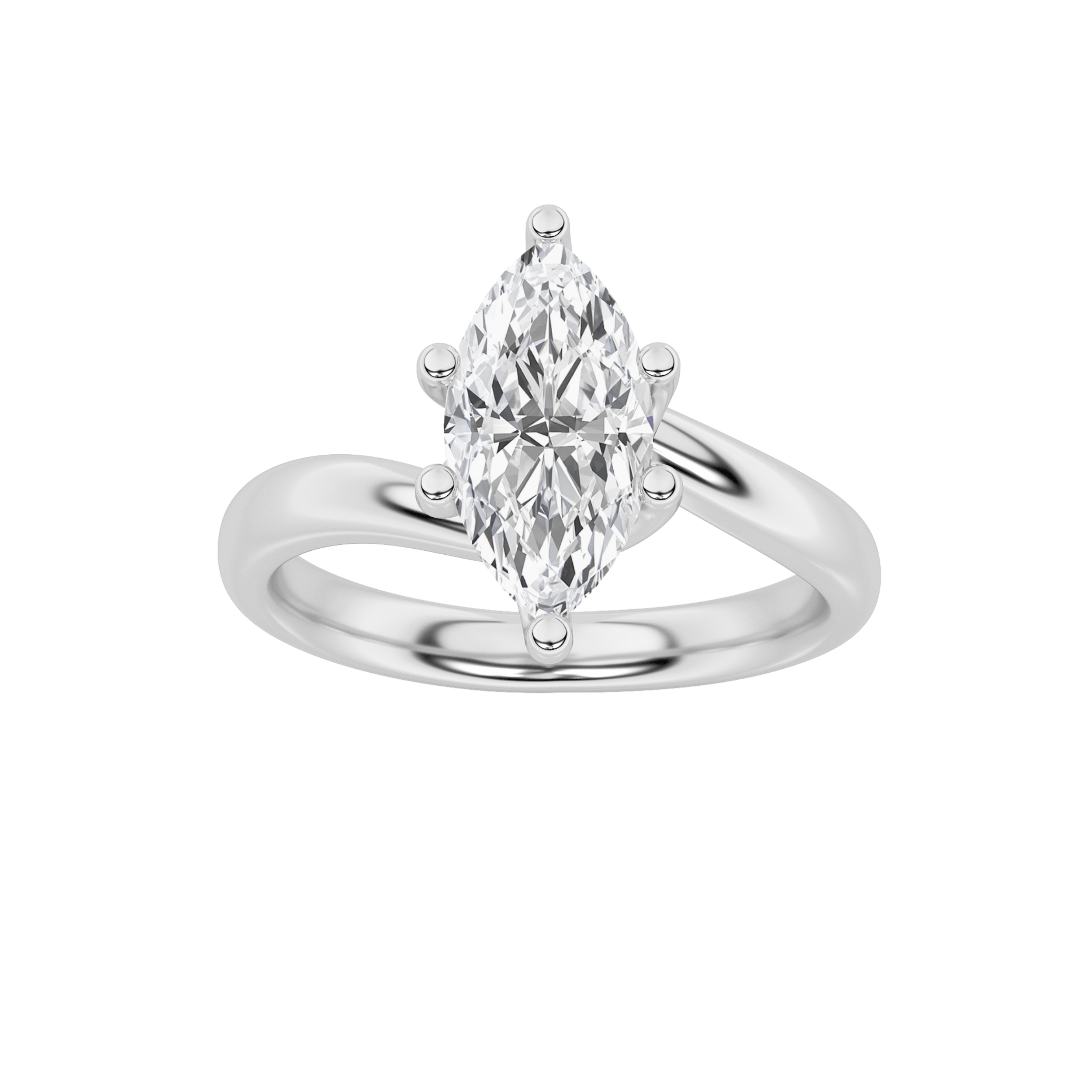 Marquise Shaped Lab Grown Diamond (F/VS) Bypass Shank Engagement Ring in 14K Gold
