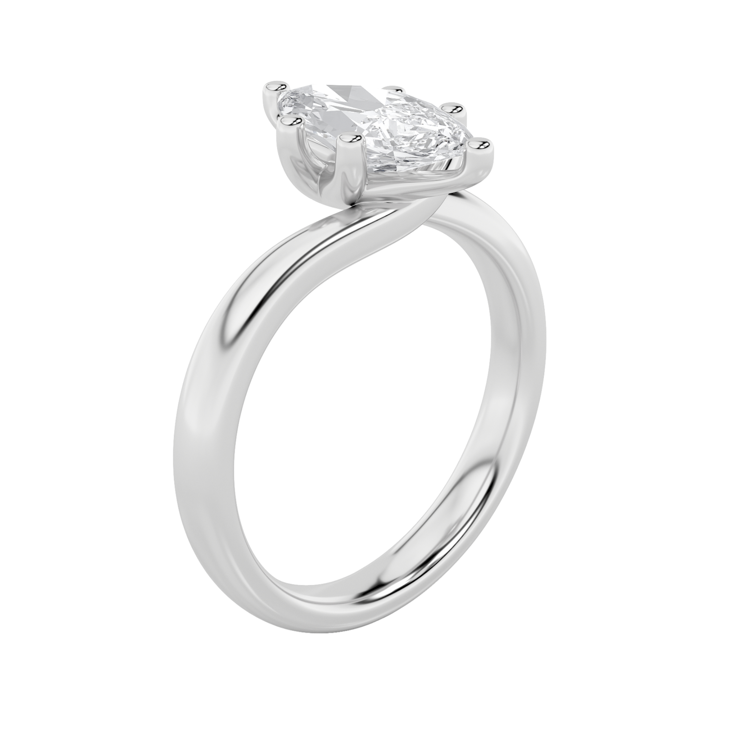 Marquise Shaped Lab Grown Diamond (F/VS) Bypass Shank Engagement Ring in 14K Gold