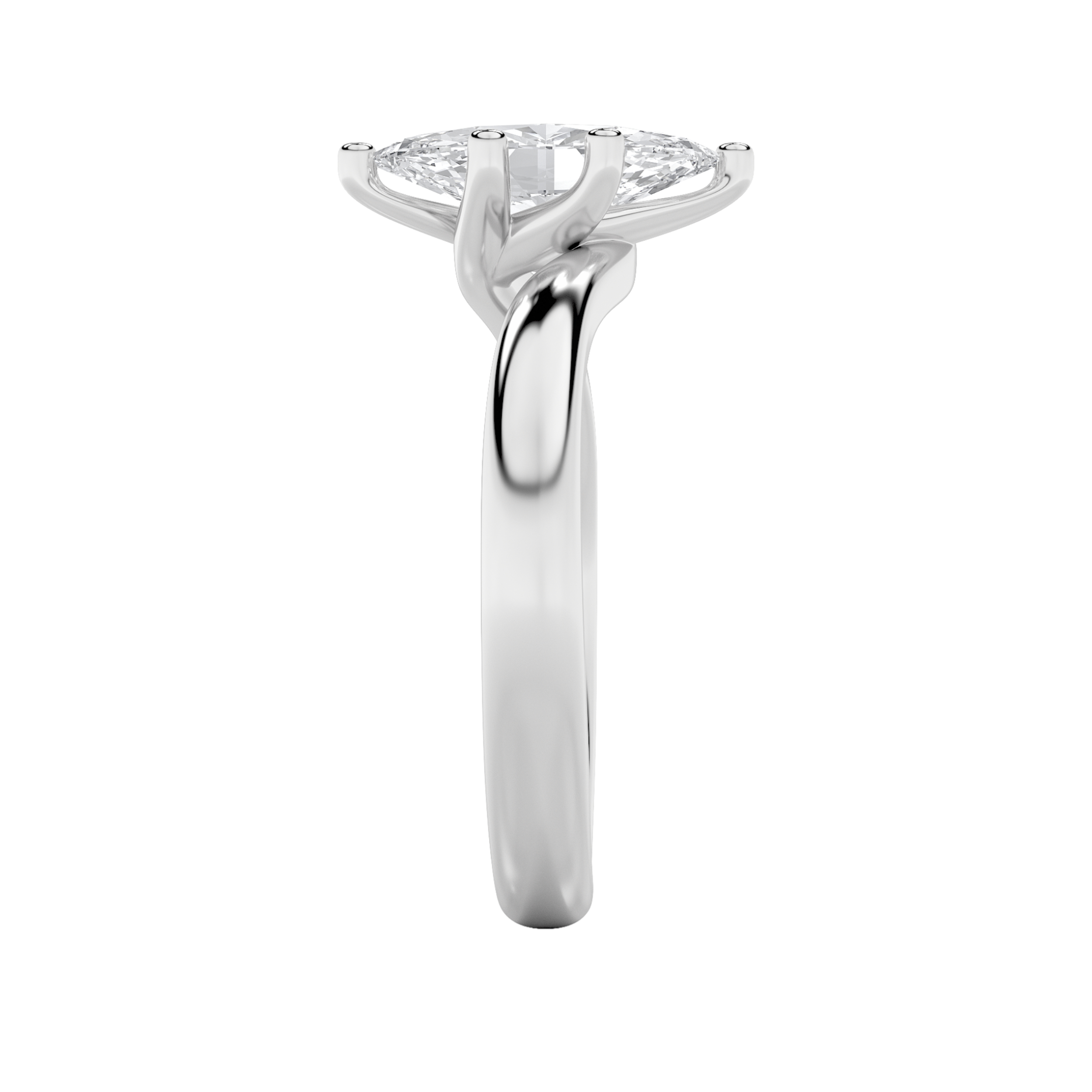 Marquise Shaped Lab Grown Diamond (F/VS) Bypass Shank Engagement Ring in 14K Gold