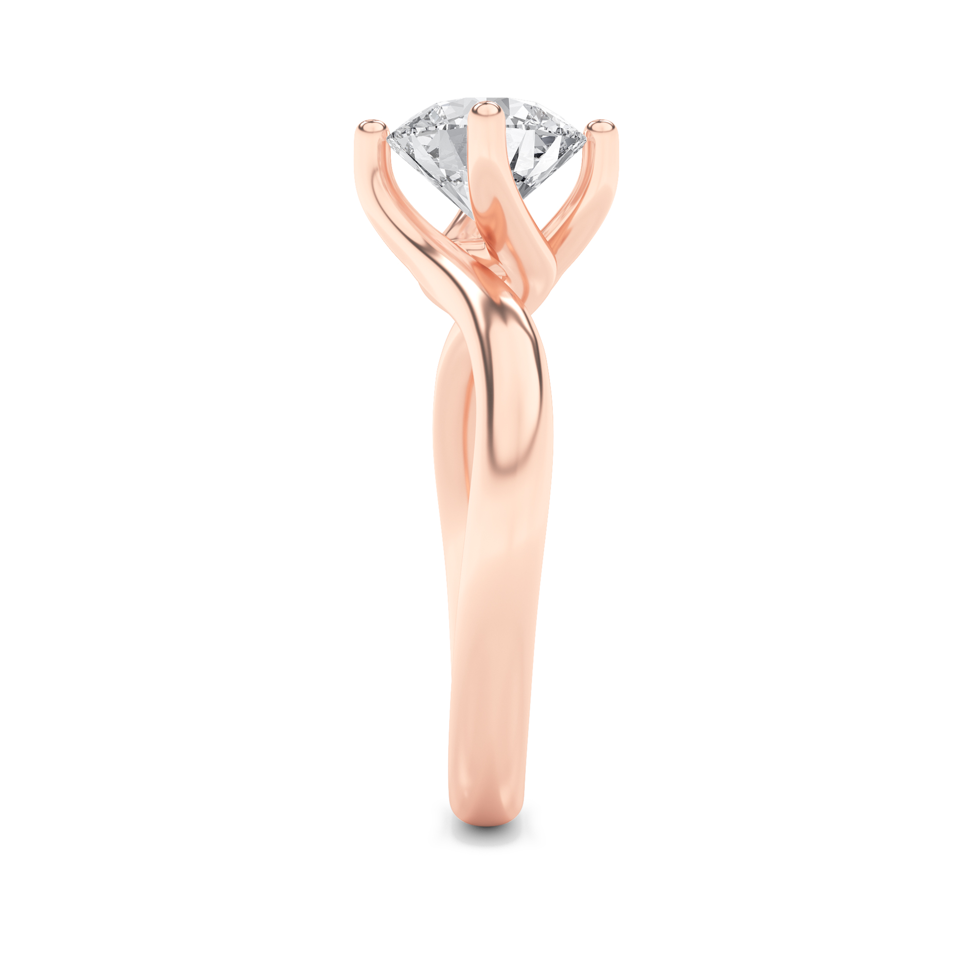 Round Shaped Lab Grown Diamond (F/VS) Bypass Shank Engagement Ring in 14K Gold