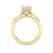 Elongated Cushion Shaped Lab Grown Diamond (F/VS) Hidden Halo Cathedral Shank Engagement Ring in 14K Gold