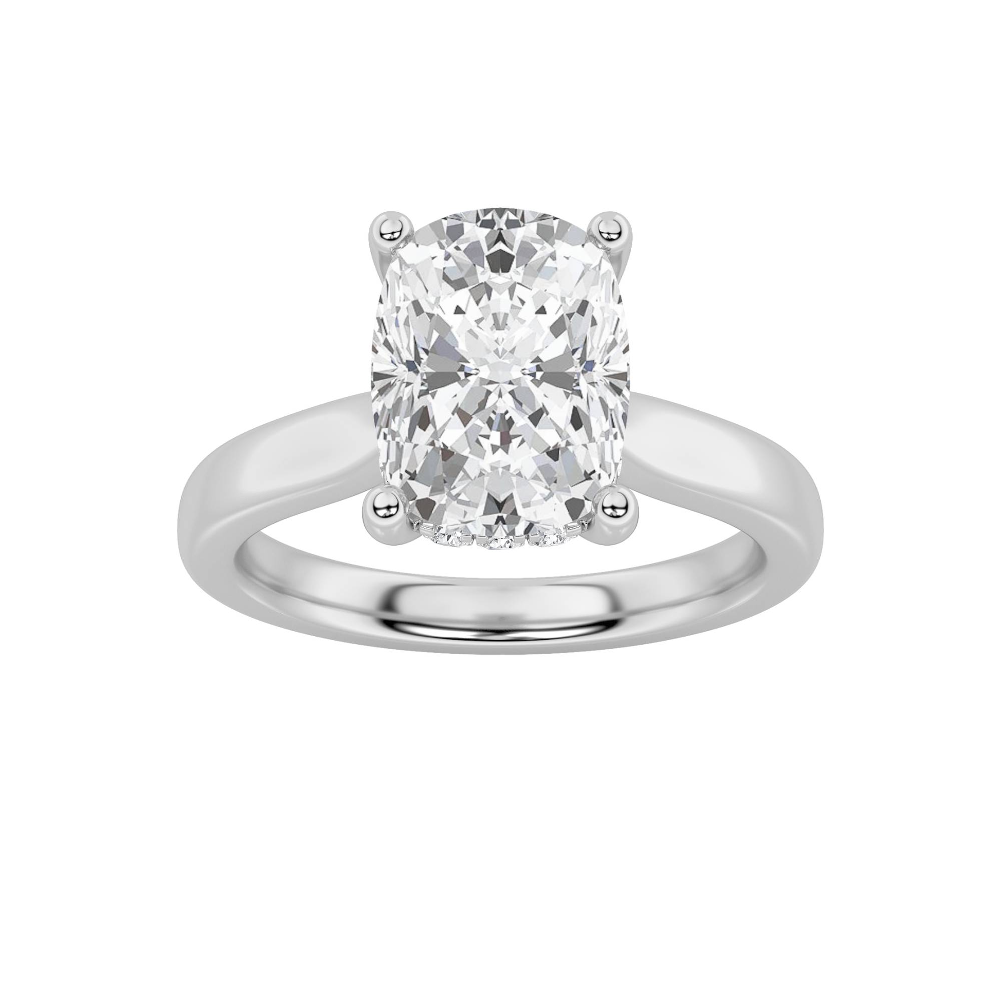 Elongated Cushion Shaped Lab Grown Diamond (F/VS) Hidden Halo Cathedral Shank Engagement Ring in 14K Gold