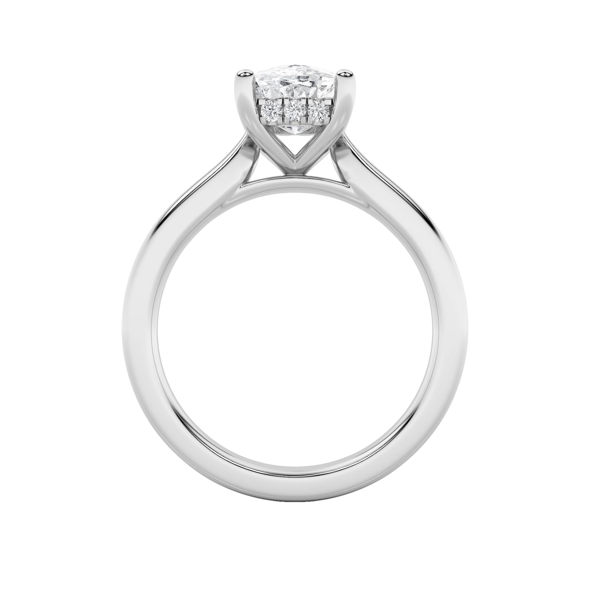 Elongated Cushion Shaped Lab Grown Diamond (F/VS) Hidden Halo Cathedral Shank Engagement Ring in 14K Gold