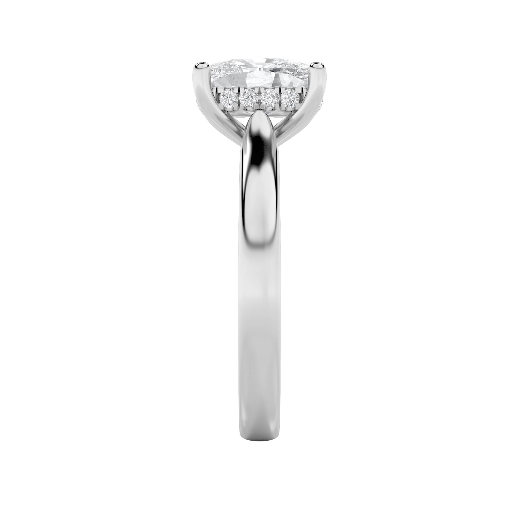 Elongated Cushion Shaped Lab Grown Diamond (F/VS) Hidden Halo Cathedral Shank Engagement Ring in 14K Gold