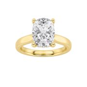 Elongated Cushion Shaped Lab Grown Diamond (F/VS) Hidden Halo Cathedral Shank Engagement Ring in 14K Gold