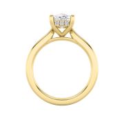 Elongated Cushion Shaped Lab Grown Diamond (F/VS) Hidden Halo Cathedral Shank Engagement Ring in 14K Gold