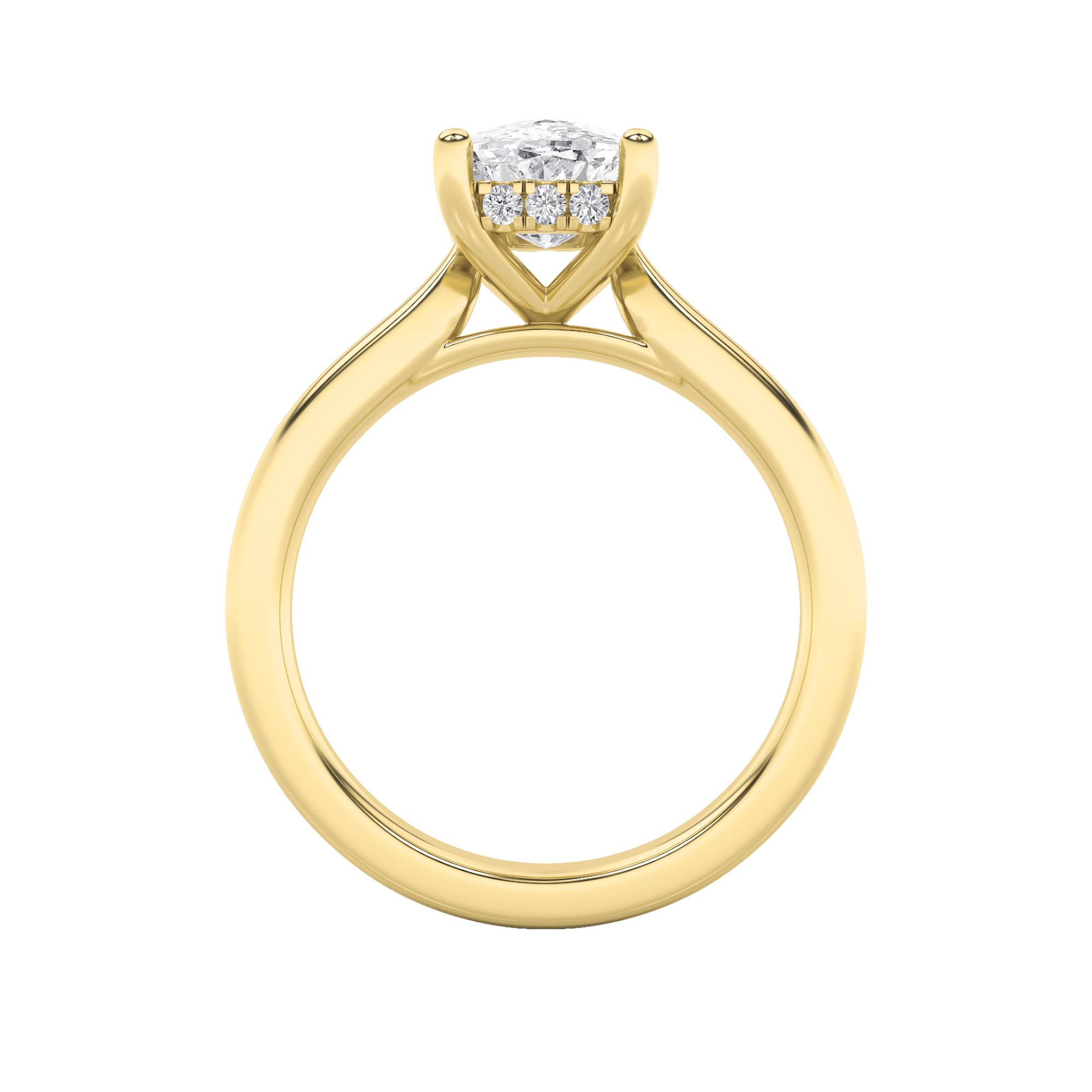 Elongated Cushion Shaped Lab Grown Diamond (F/VS) Hidden Halo Cathedral Shank Engagement Ring in 14K Gold