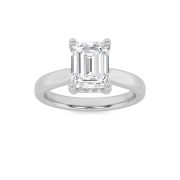 Emerald Shaped Lab Grown Diamond (F/VS) Hidden Halo Cathedral Shank Engagement Ring in 14K Gold