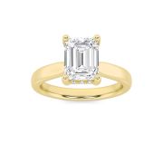 Emerald Shaped Lab Grown Diamond (F/VS) Hidden Halo Cathedral Shank Engagement Ring in 14K Gold