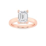 Emerald Shaped Lab Grown Diamond (F/VS) Hidden Halo Cathedral Shank Engagement Ring in 14K Gold